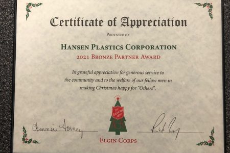 Hansen Plastics Corporation Awarded the Bronze (Certificate)